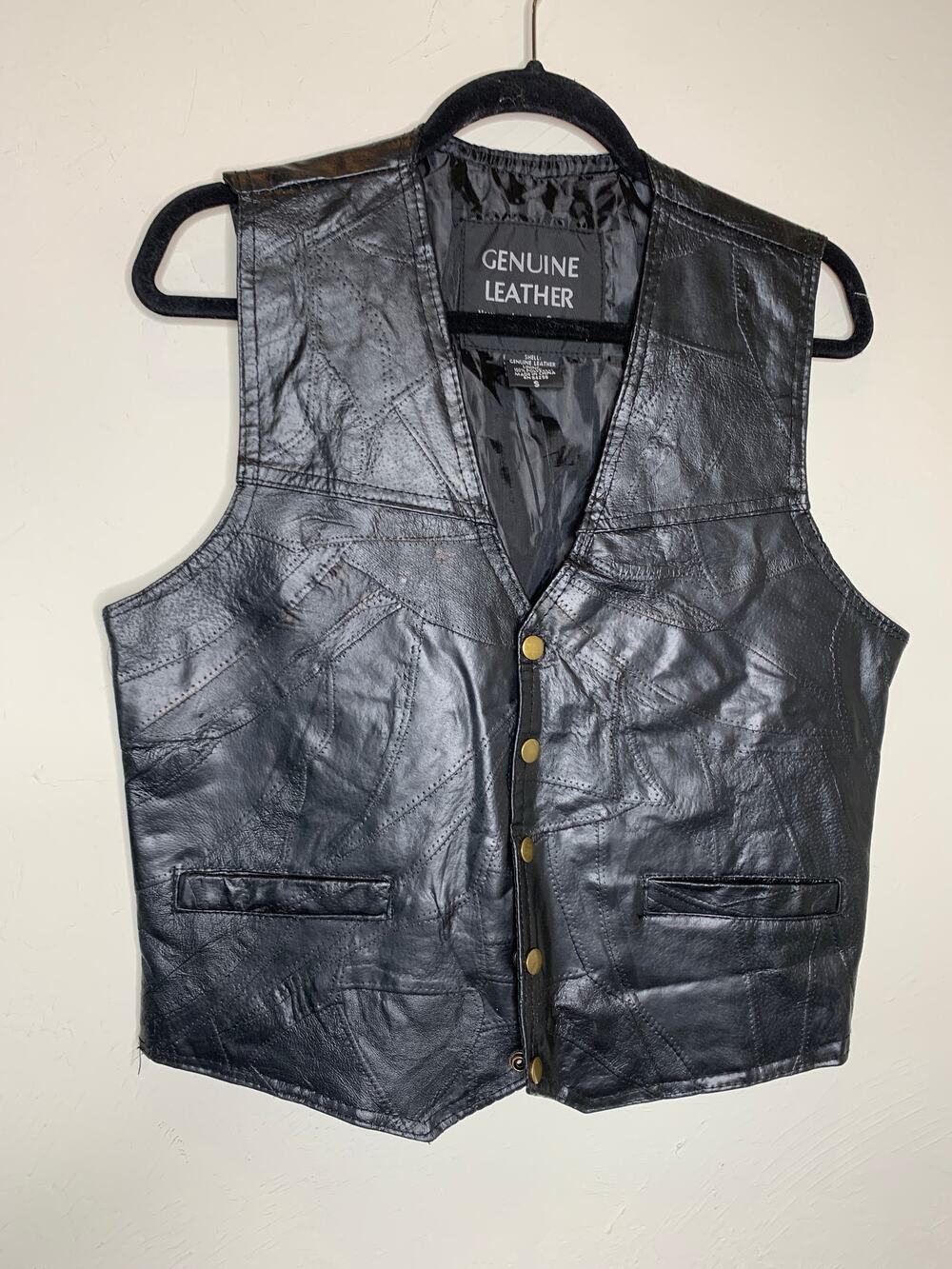 Patchwork Leather Black Vest Sz Small Mens Navarre Leather Co
